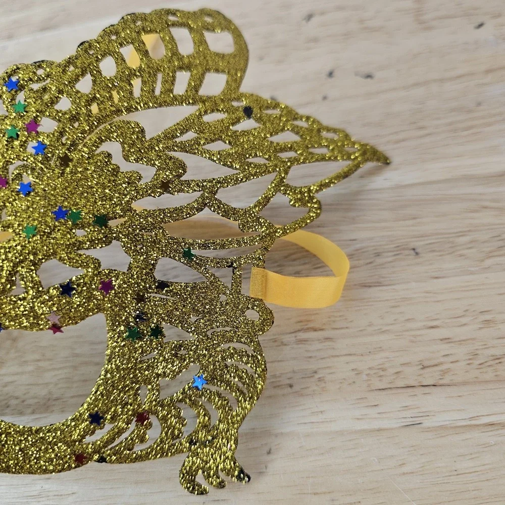 Masquereade Mask Glitter Yellow Gold Leaves Fairy Mardis Gras Face‎ Wall Tie On